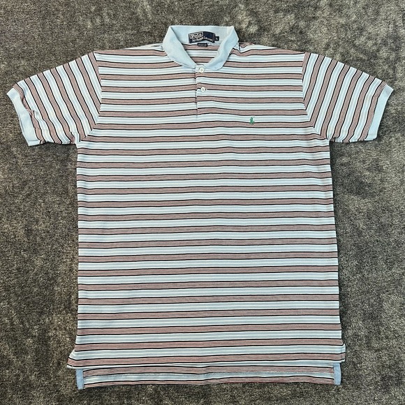 Vintage Polo Ralph Lauren Shirt Mens Large Blue Red Striped Preppy Fine Cotton - Picture 1 of 7